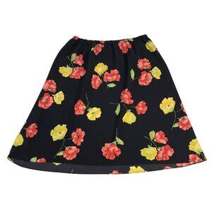 Women's Floral Flowers Pattern Knee Length Skirt 18W Black 100% Polyester Casual